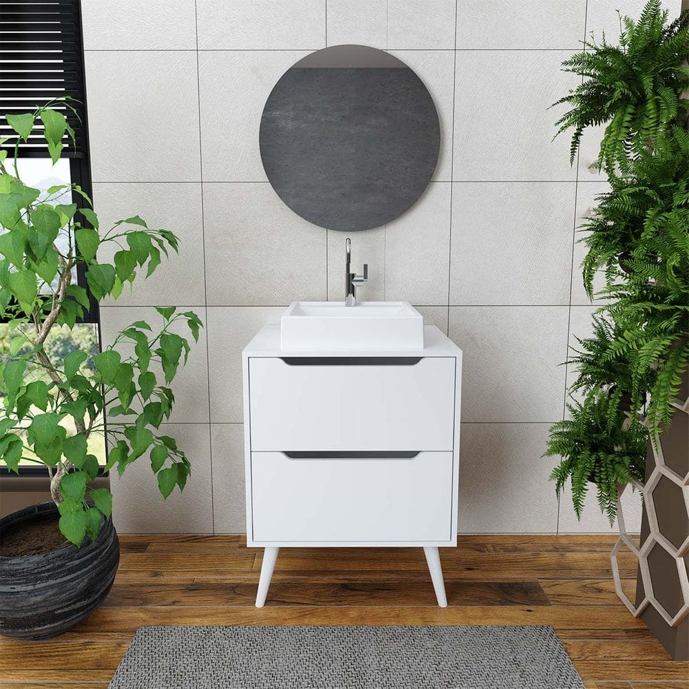 Conjunto de Pia e Espelho para Banheiro Branco Tecno Mobili