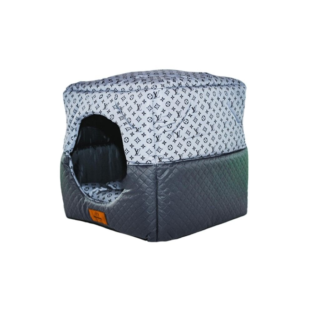 Cama para Cachorro Toca Quadrada em Corino + Poliéster Azul LV Média (M) 40 x 40 x 40 cm