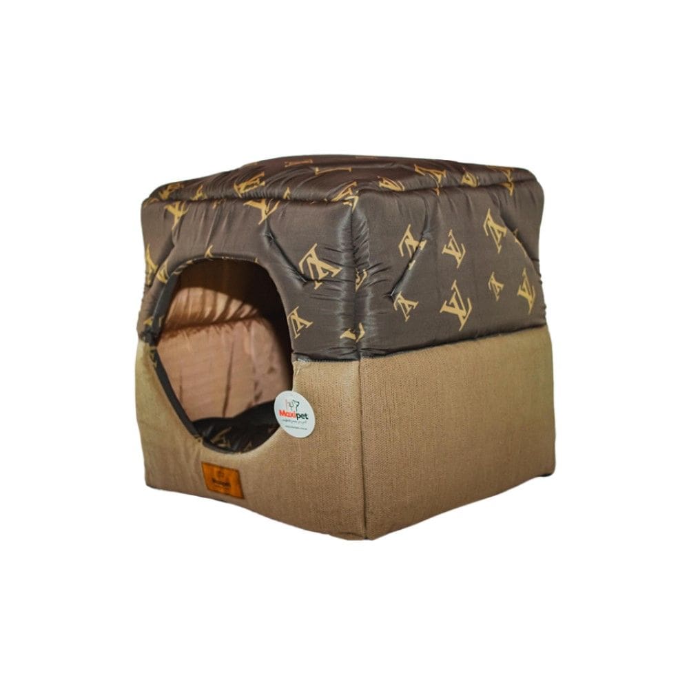 Cama para Cachorro Toca Quadrada em Corino + Poliéster Marrom Claro LV Média (M) 40 x 40 x 40 cm