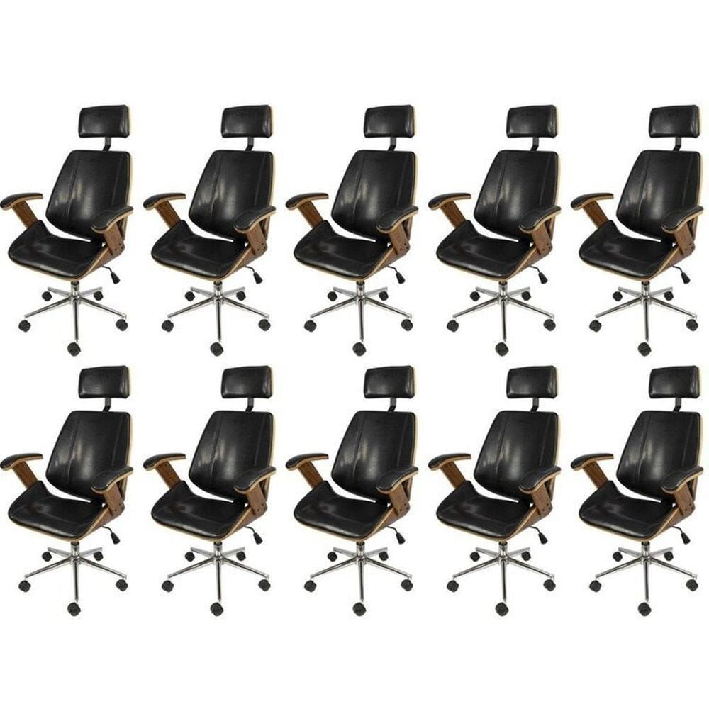 Kit 10 Cadeiras para Escritorio Presidente Bergen 3331 Preto