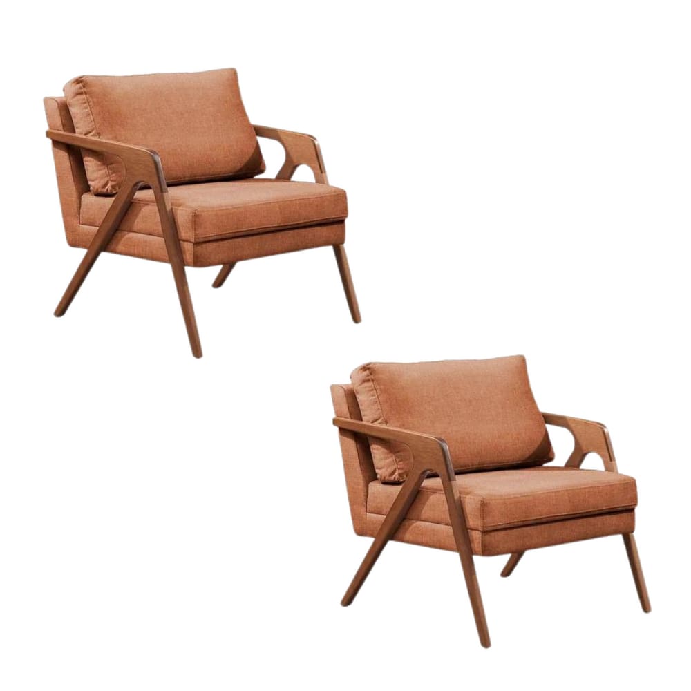 Kit 02 Poltronas Decorativa Mona Luxo Base Em Madeira Maciça Linho Terracota