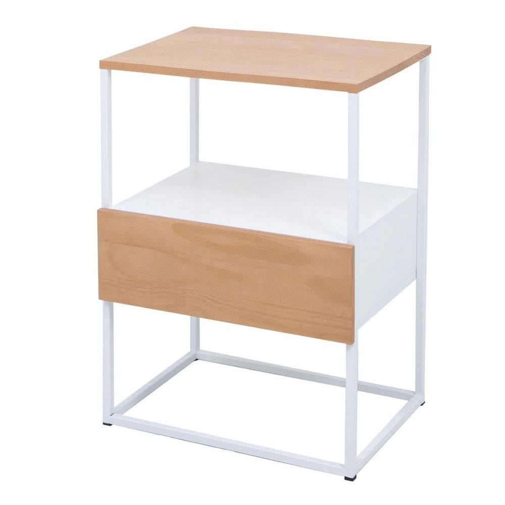 Mesinha Lucy 1 Gaveta Cabeceira Apoio Lateral Cama Sofa Branco/Damasco