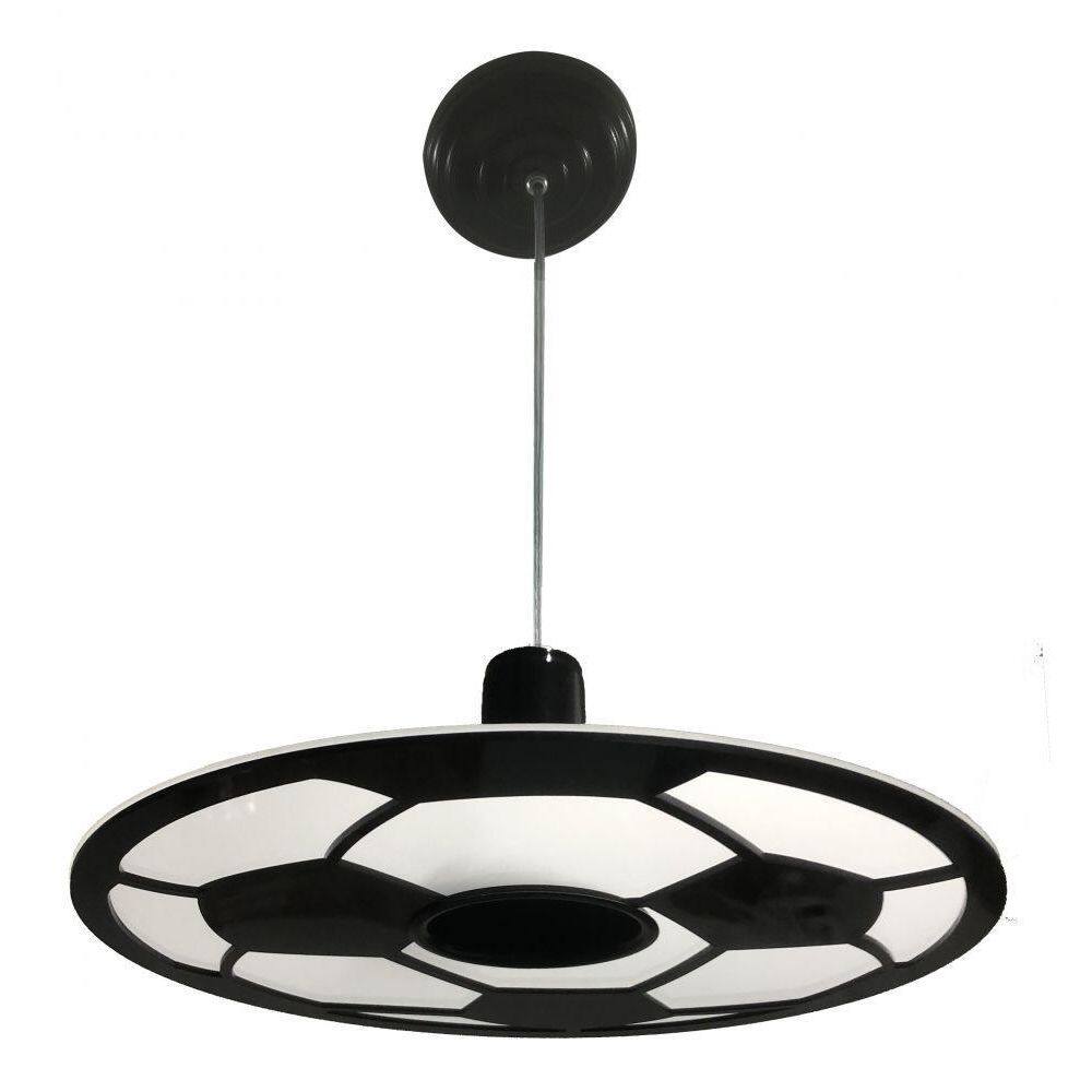 Lustre Pendente Bola de Futebol 33cm Preto e Branco