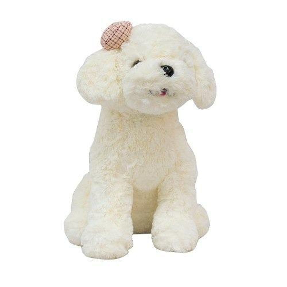Cachorro Branco Sentado Laço 28Cm - Pelúcia