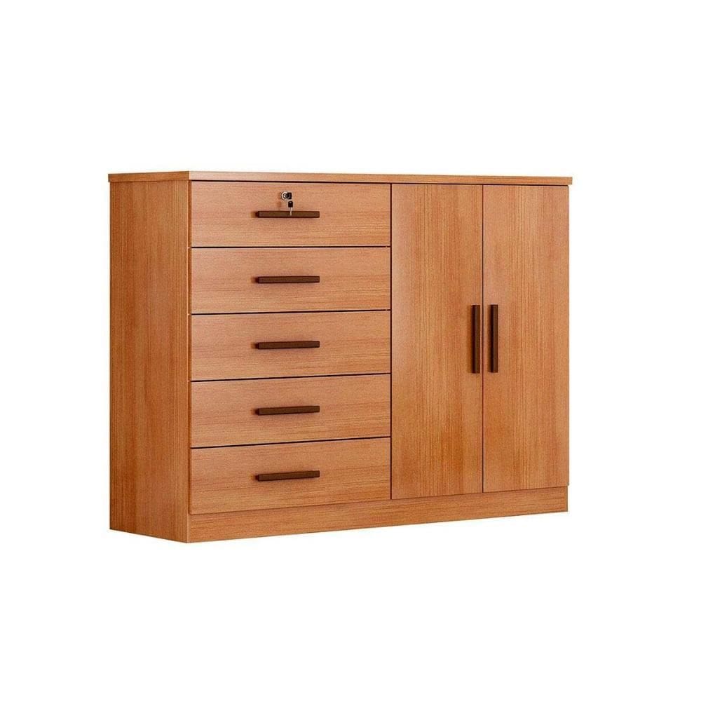Cômoda Casal Space c/ 2 Portas e 5 Gavetas Cumaru - Novo Horizonte