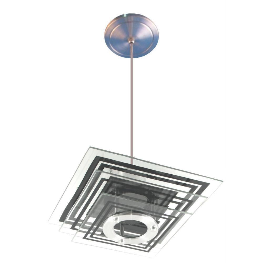 Luminária Pendente Quadrado 3 Vidros Preto 30/25/20 cm