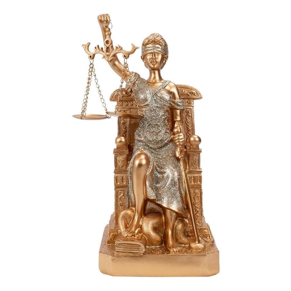 Enfeite Resina Dama da Justiça Rosê Sentada 25.5cm