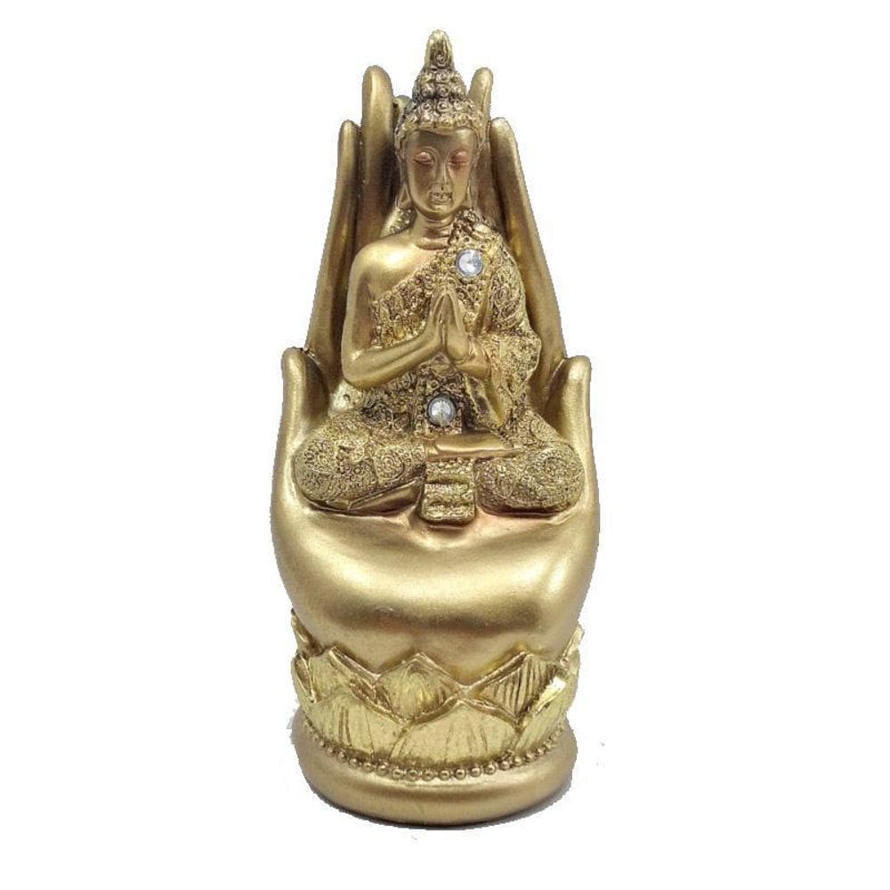 Estátua De Buda Hindu Dourado Resina 13 Cm