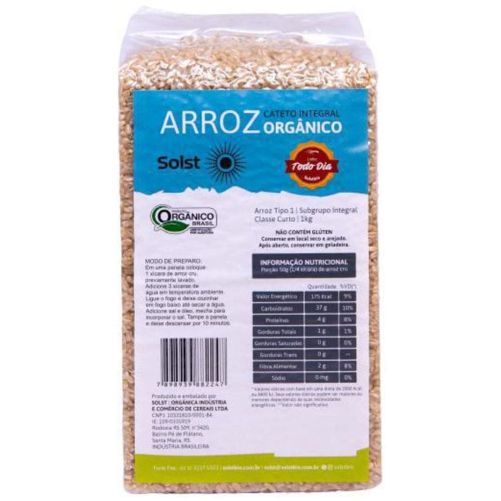 Arroz Cateto Orgânico Integral Tipo Japonês Solst 1 Kg