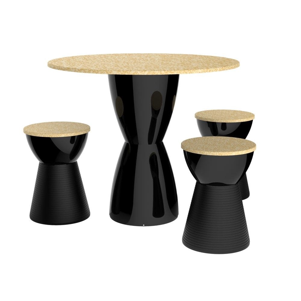 Conjunto Fit Wood com Mesa + 03 Banquetas Sili I`m In Preto Grifit