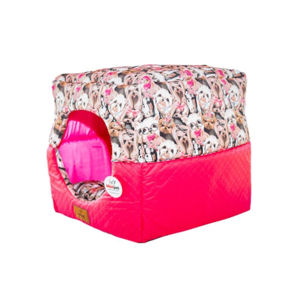 Cama para Cachorro Toca Quadrada em Corino + Poliéster Rosa Grande (GG) 55 x 55 x 55 cm