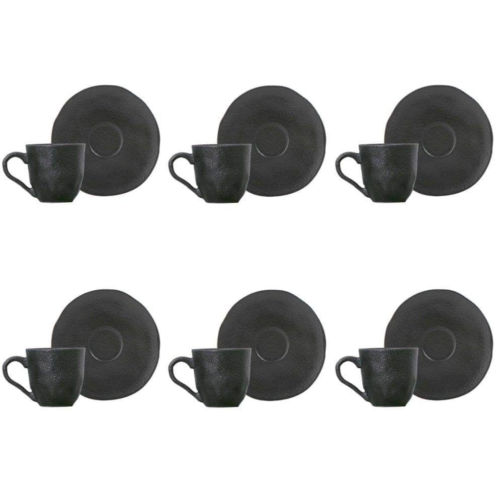 Conjunto de Xícara de Cafezinho com Pires 06 Peças Orgânico Preto Matte Porto Brasil