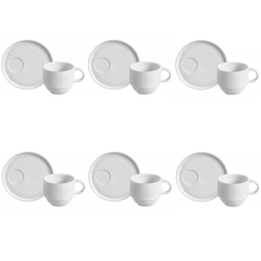 Conjunto de Xícara de Chá Empilhável com Pires 06 Peças Linhas New White Porto Brasil