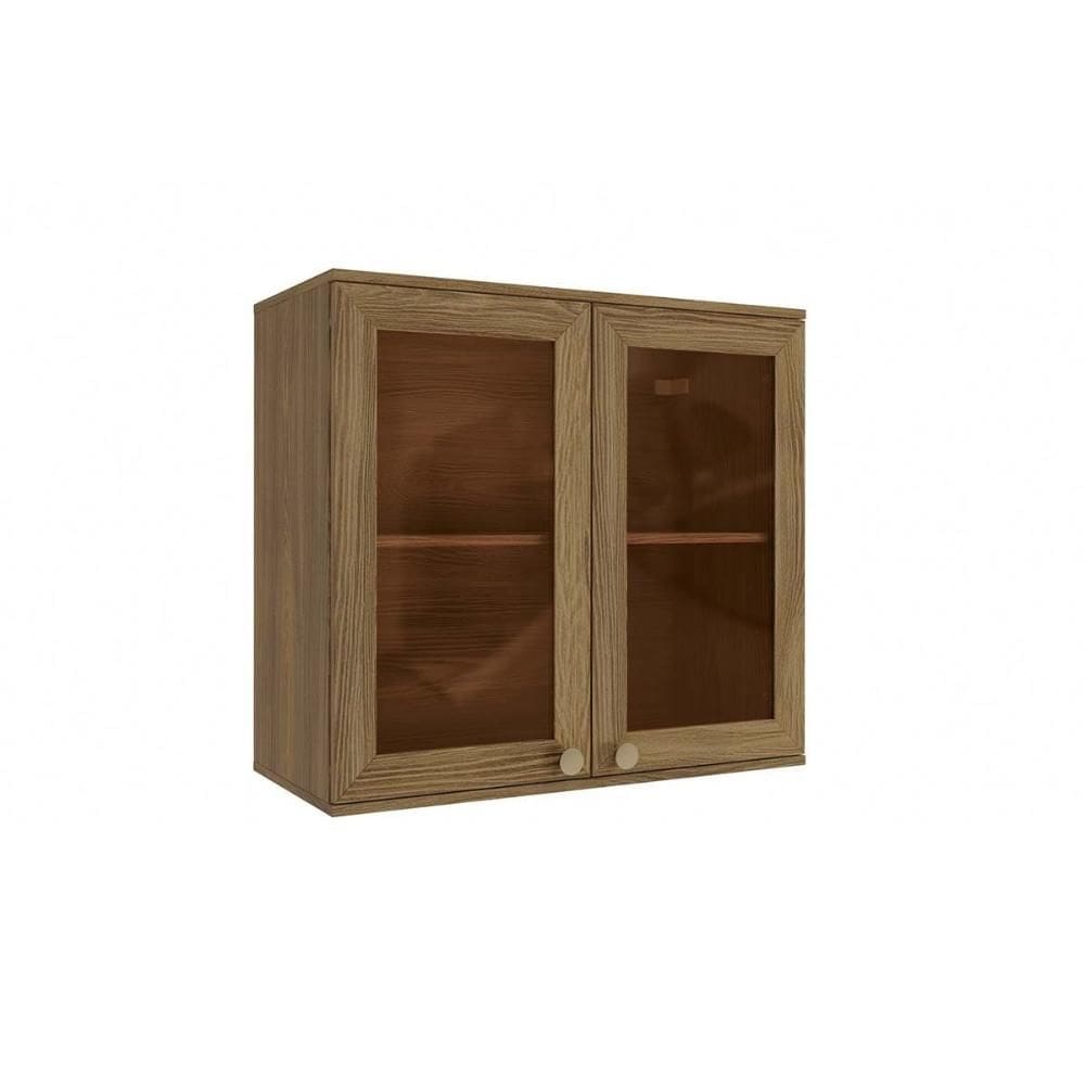 Armário de Cozinha Modulado Curve N649 c/ 2 Portas de Vidro Reflecta 80cm - Nogueira - Kappesberg