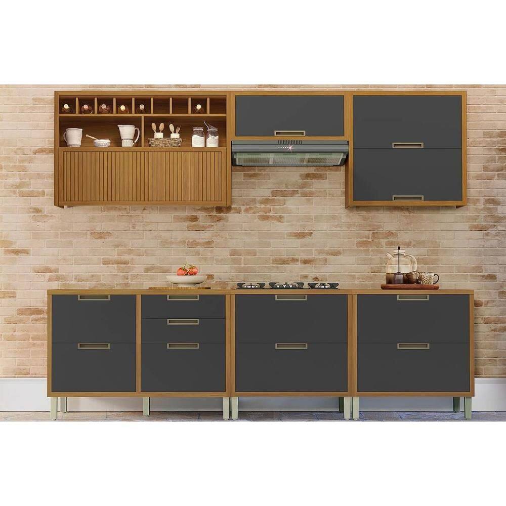 Cozinha Completa Imperatriz 6 Peças (3 Aéreos + 3 Balcões) C6P47 Freijo/Grafite - Nesher