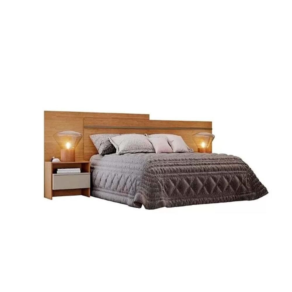Painel Cama Box Madeirado - Prime 2 Mesas c/ 2 Gavetas Casal Cumaru/Fendi - Novo Horizonte