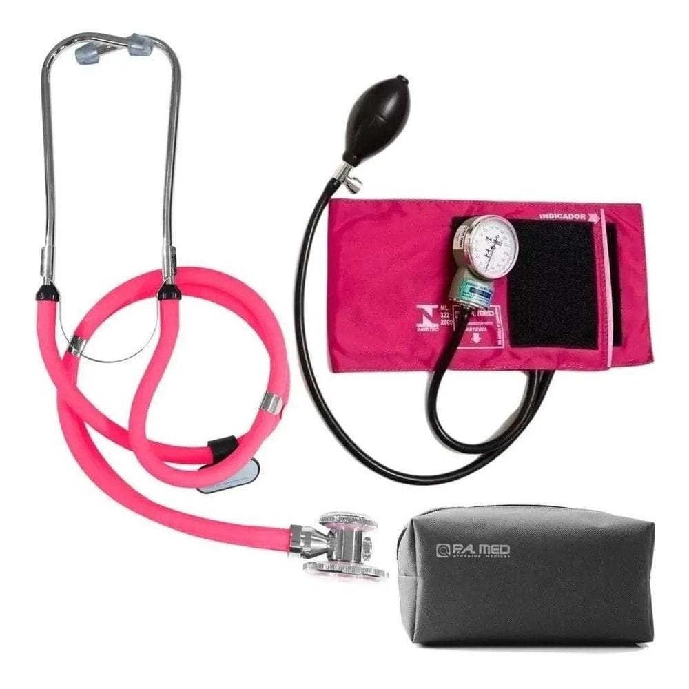 Kit Aparelho De Medir Pressão Manual + Estetoscópio Duplo Pa Med + Estojo Garantia 2 Anos