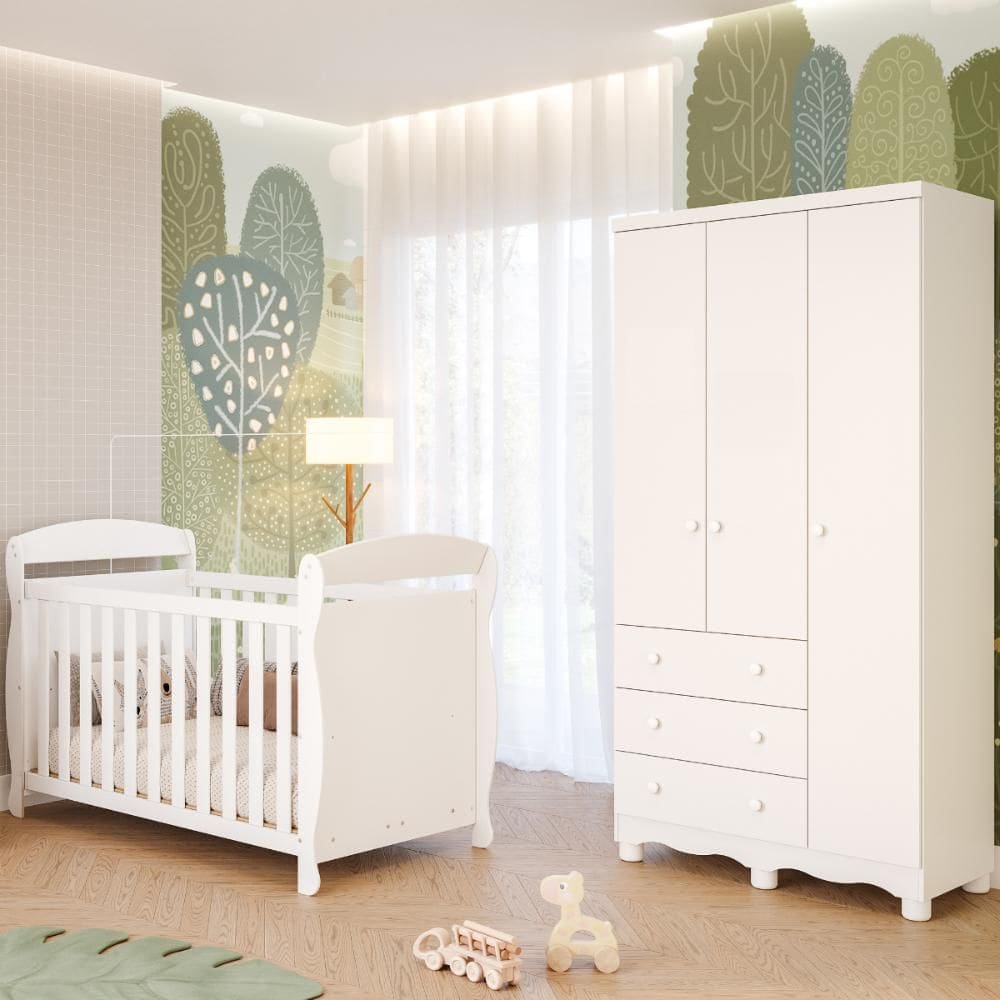 Quarto Bebê Completo Berço Americano Marquesa 3em1 Guarda Roupas 3 Portas 3 Gavetas Junior 100% MDF