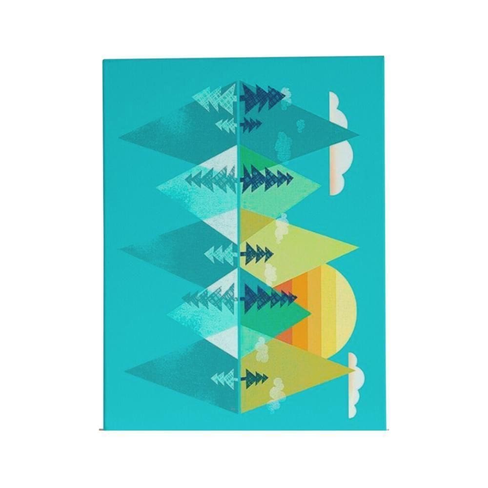 Quadro Decorativo Abstrato-montanhas E Sol Em Tons De Azul