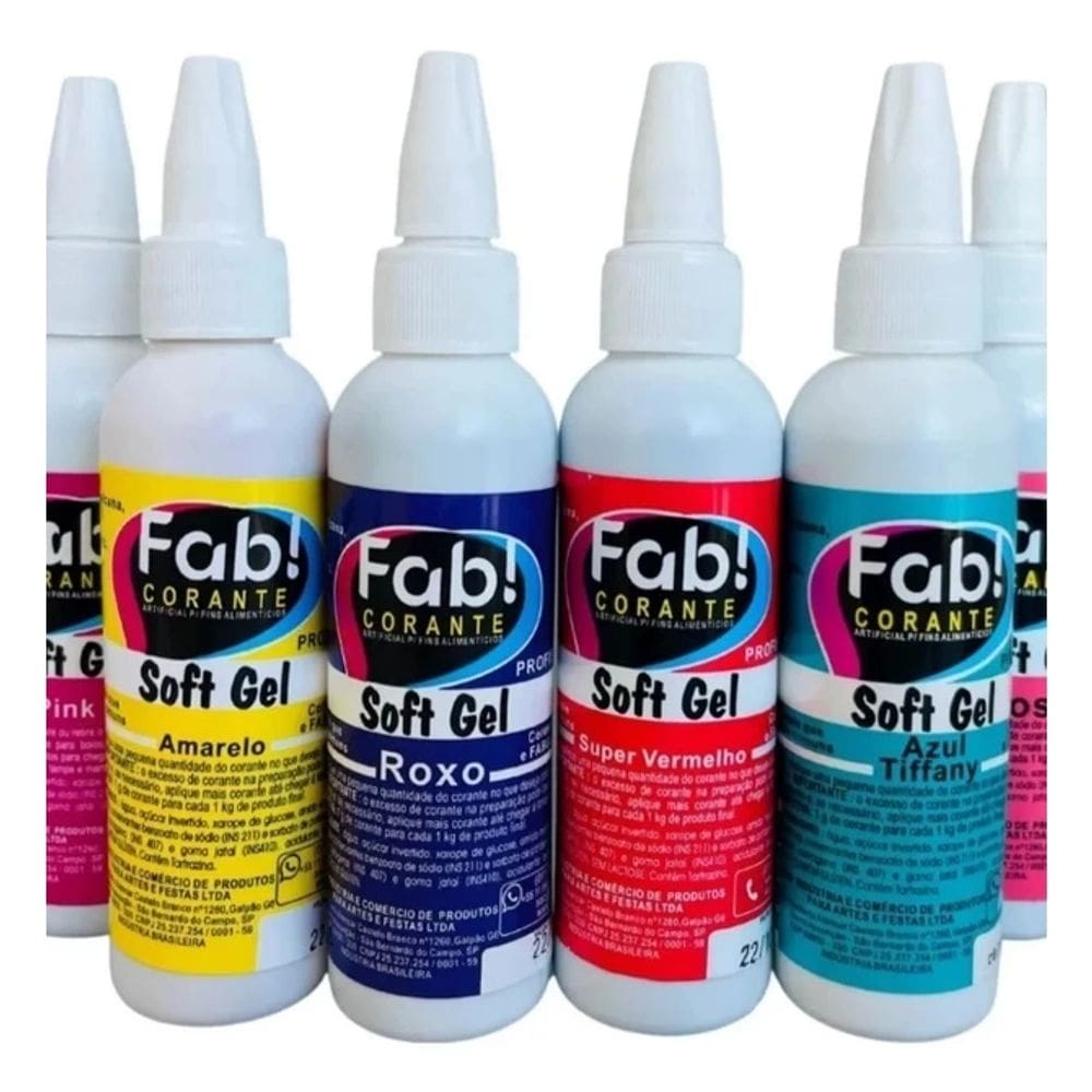 Kit Com 7 Unidades Corante Alimentício Fab Soft Gel 60gramas