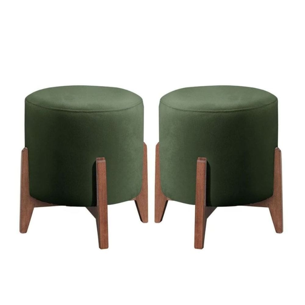 Kit 2 puff Decorativo para Sala Redondo Luxo Dubai Veludo