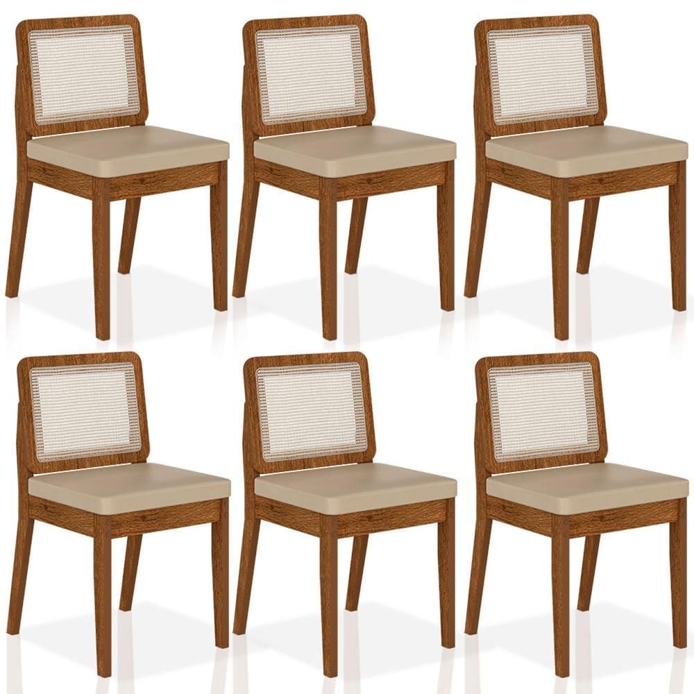 Kit 6 Cadeiras Sextavada Sydney Freijó/corino Bege - Móveis Arapongas