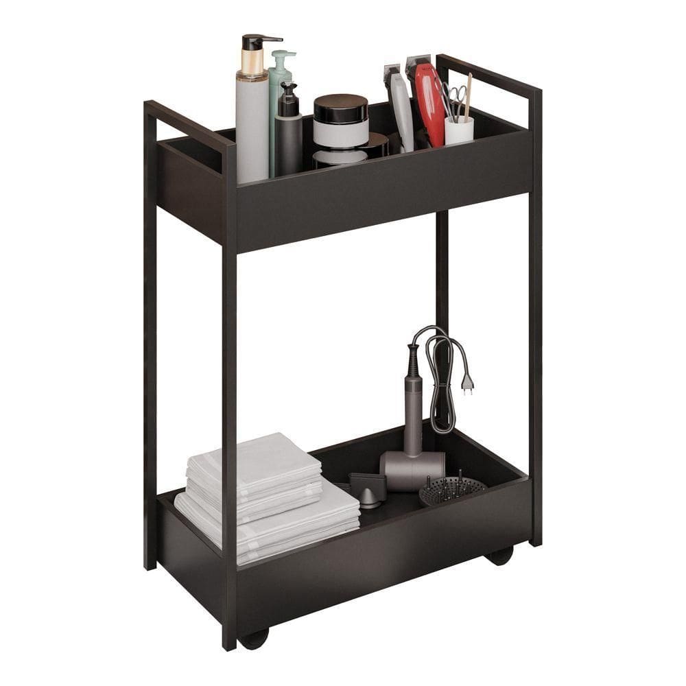 Carrinho Auxiliar Para Salão De Beleza Lara 70cm Em Aço Com Rodízios Preto - Desk Design