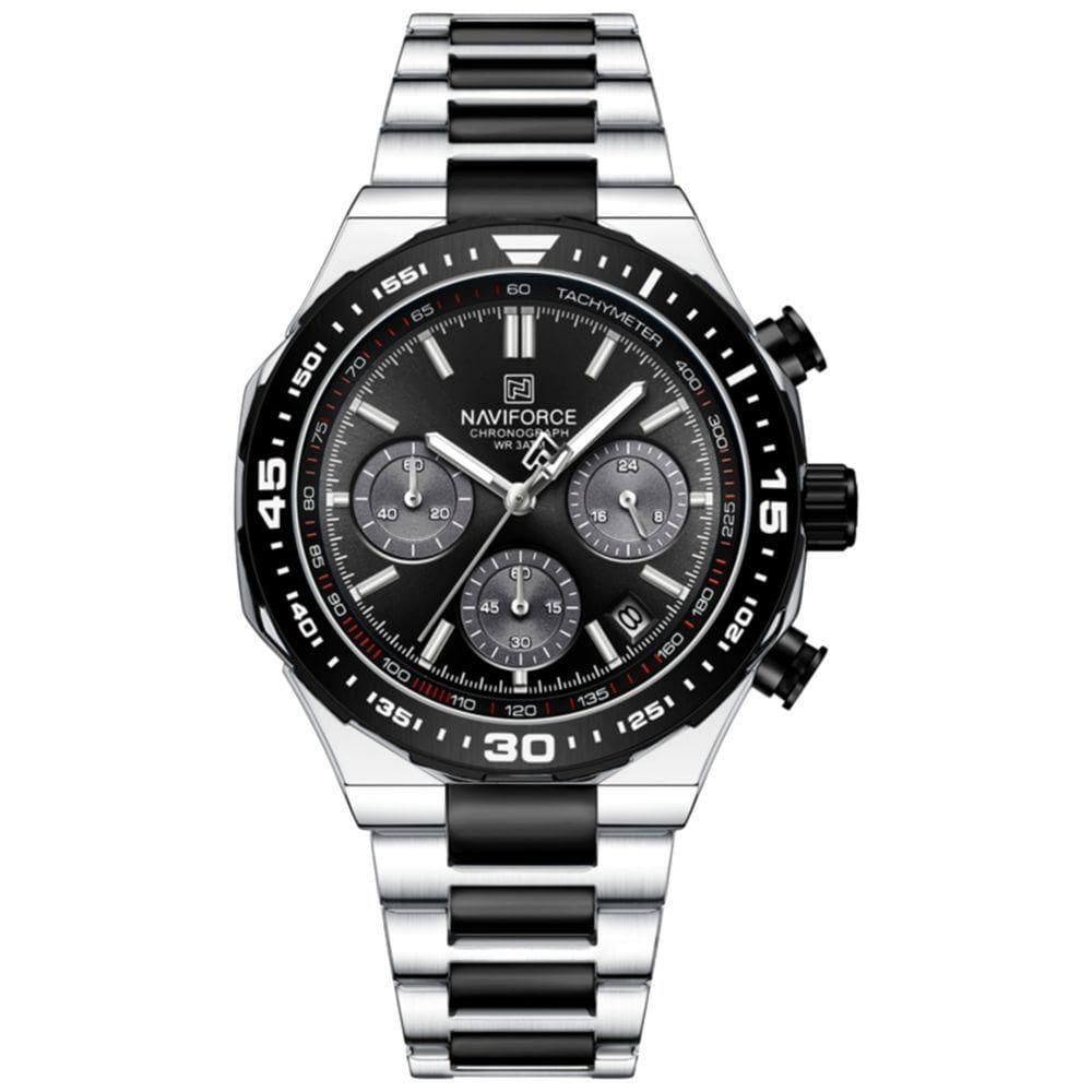 Relógio De Quartzo Masculino Com Pulseira De Aço Inoxidável Esportivo Impermeável Preto Prata