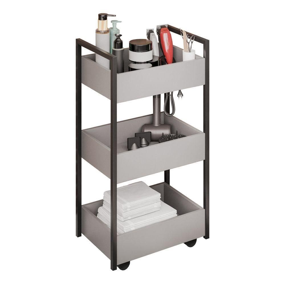 Carrinho Auxiliar Para Salão De Beleza Laís 50cm Em Aço Com Rodízios Grafite - Desk Design