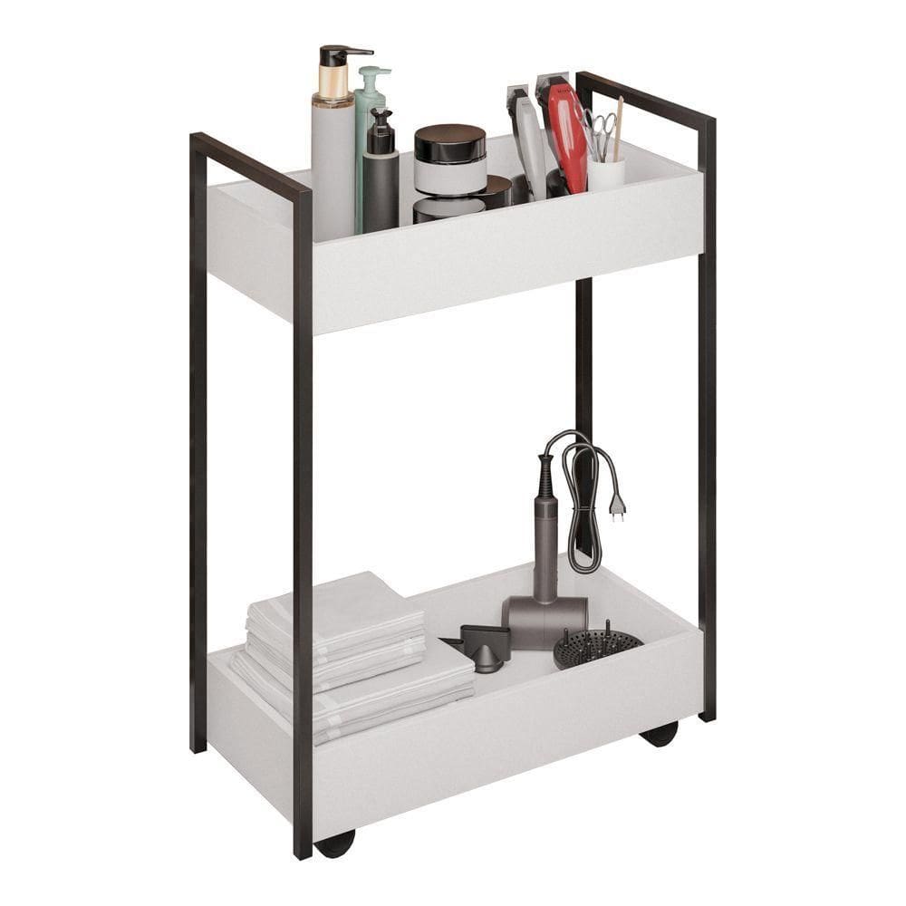 Carrinho Auxiliar Para Salão De Beleza Lara 70cm Em Aço Com Rodízios Branco - Desk Design