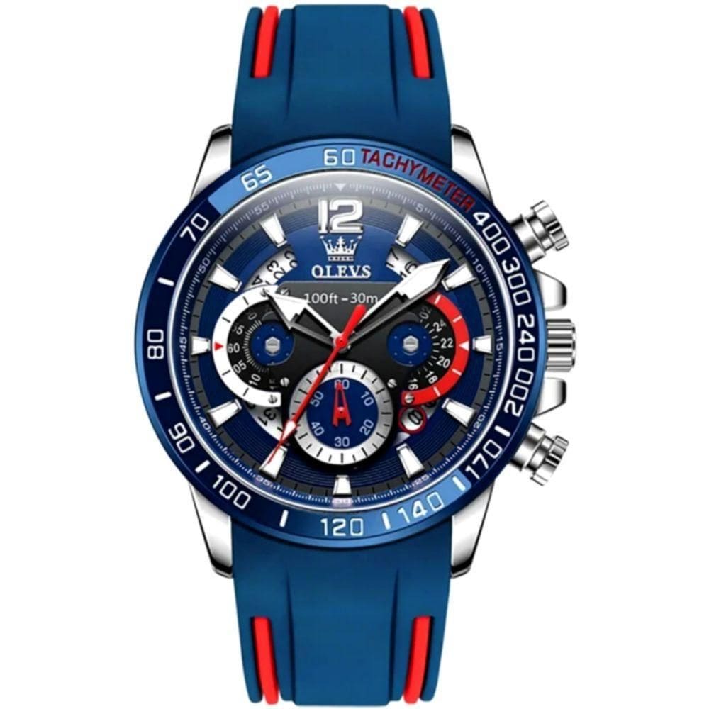 Relógio Quartzo Impermeável Masculino Esportivo Casual Pulseira De Borracha Azul