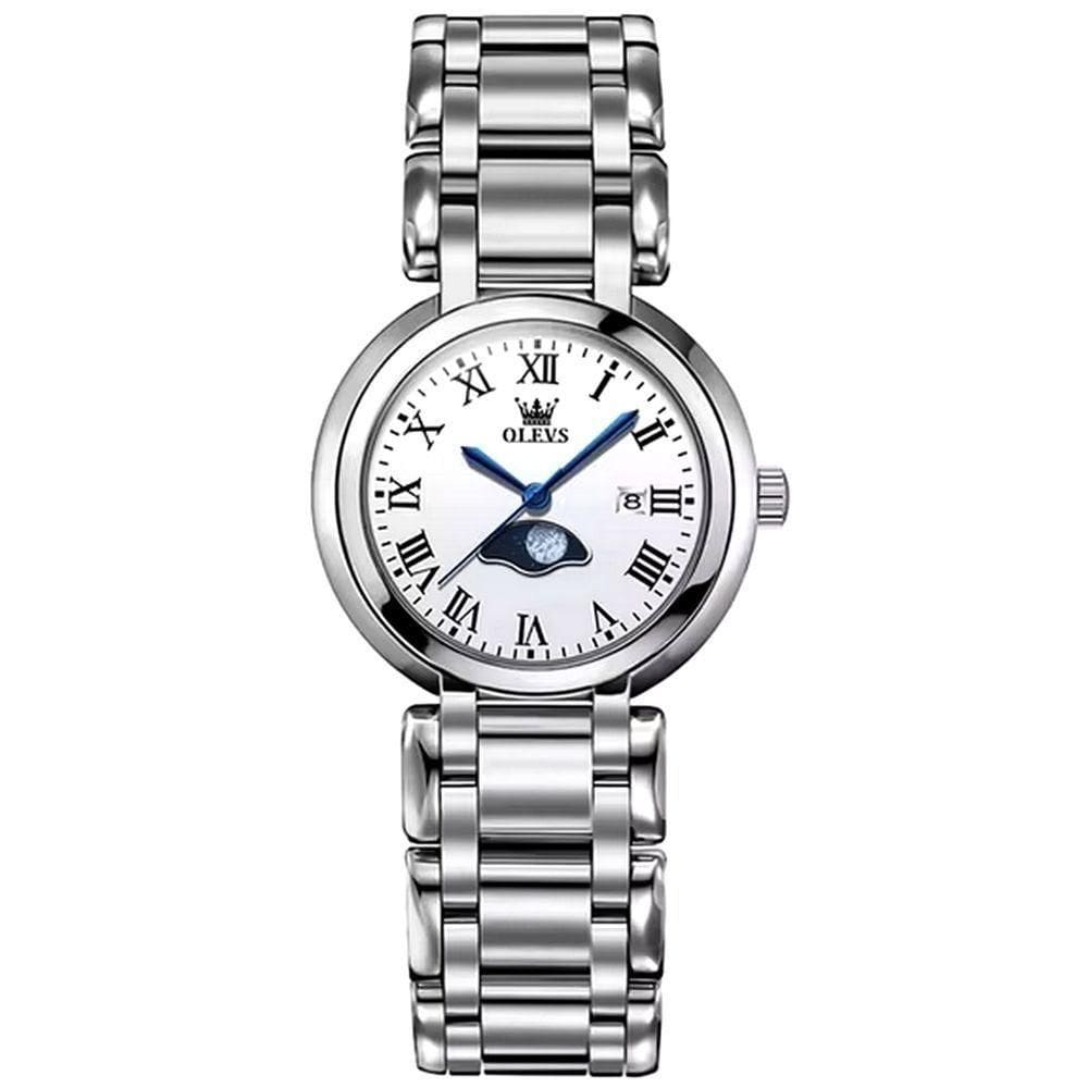 Relógio De Pulso Minimalista Feminino Analógico Quartzo Impermeavel Em Aço Inoxidavel Branco