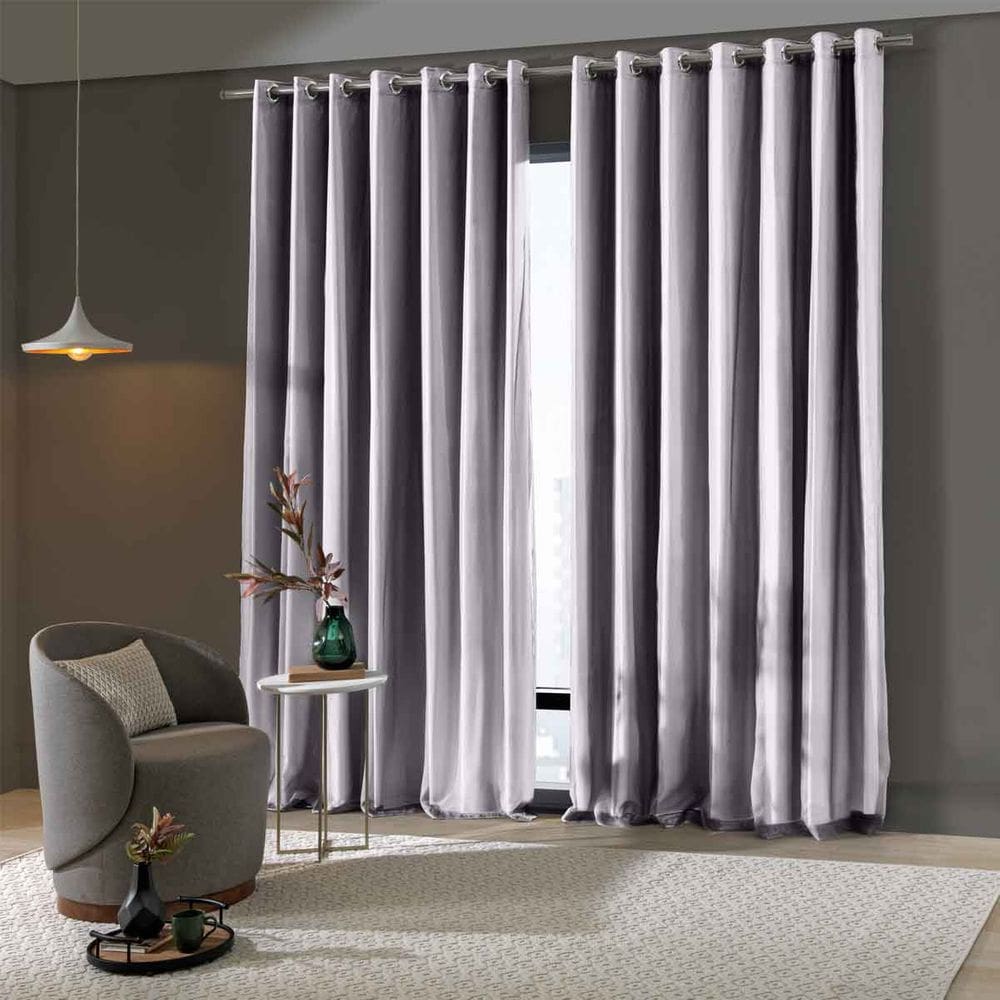 Cortina Blackout Quarto Cinza Pratika Cromo 3,00 x 2,30 Voil Com Forro Corta Luz PVC Bella Janela