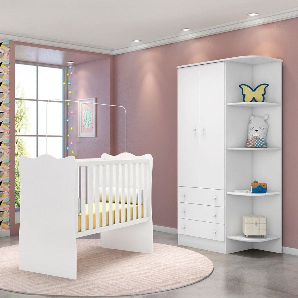 Quarto Infantil Completo Ana 2 Portas 3 Gavetas Branco - Pnr Móveis