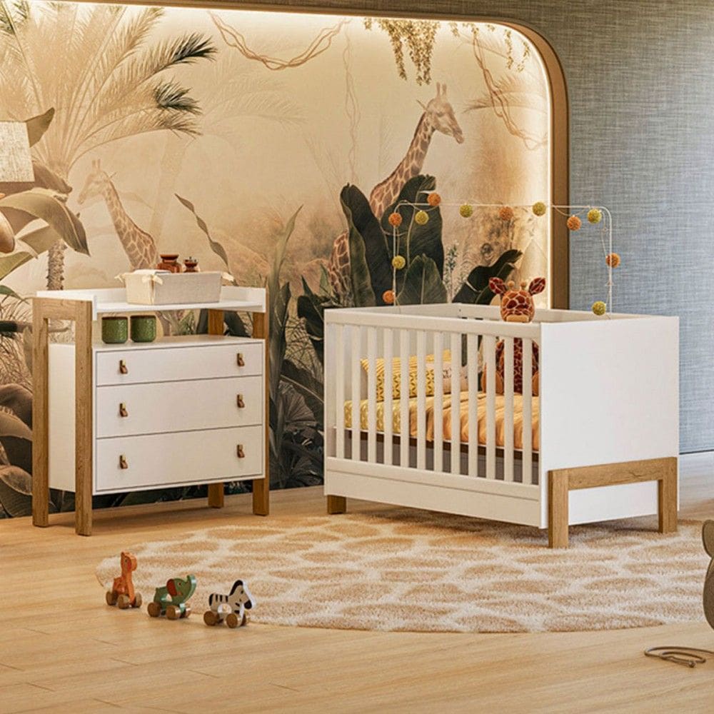 Quarto Infantil Completo Safari 3 Gavetas Branco/Freijo - Pnr Móveis