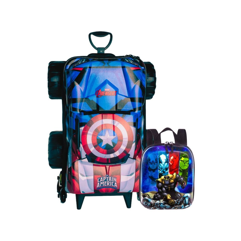 Kit Mochila Roda Tripla Capitão América Monster 3d Lancheira