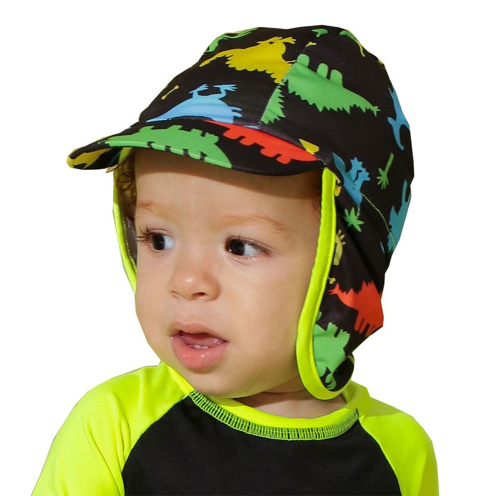 Boné Praia Bebê Proteção UV Dinossauros Preto Everly