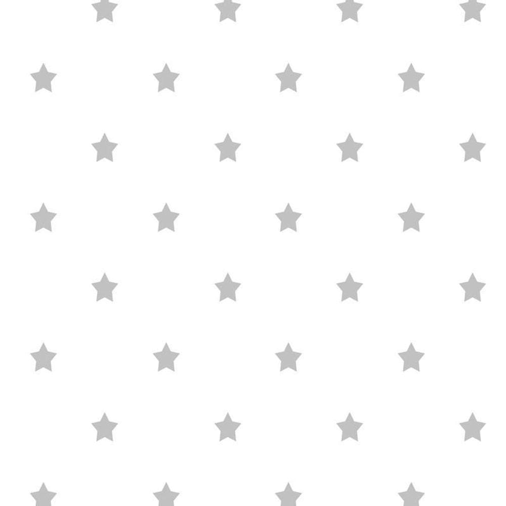 Papel De Parede Branco E Estrelas Cinza Autocolante Sala