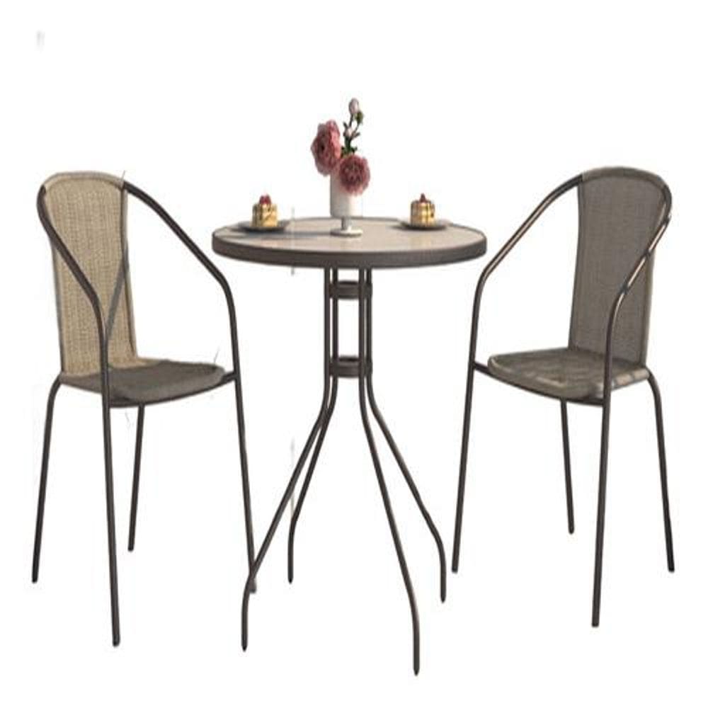 Conjunto Jardim E Varanda Rattan Mesa E 2 Cadeiras Aço Vidro