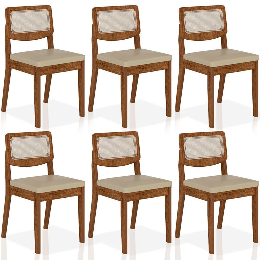 Kit 6 Cadeiras Sextavada Bari Freijó/corino Bege - Móveis Arapongas