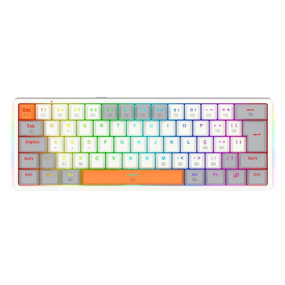 Teclado Mecânico Gamer Redragon Akali - ABNT2 - RGB - Switch Marrom - Branco e Laranja - K642WGO-RGB