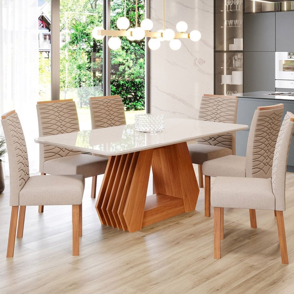 Sala de Jantar Agata 180 Cm com 6 Cadeiras Clarice Wood Off/Mad