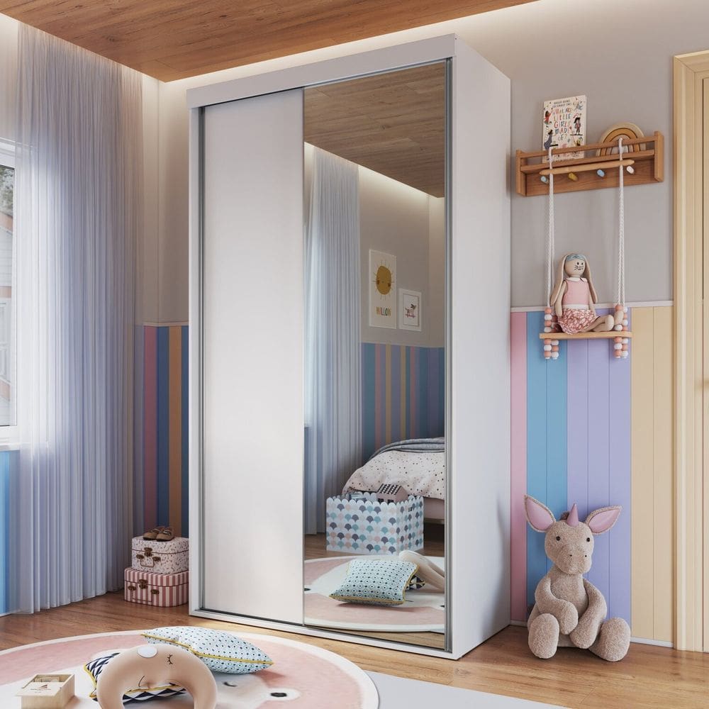 Guarda-roupa Infantil com Espelho 2 Portas de Correr Rc2105 Branco