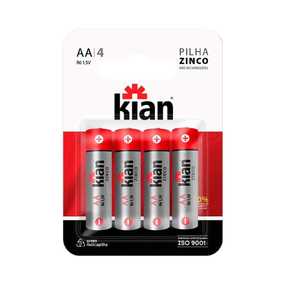 Pilha Pequena AA Zinco com 4 Kian 14248