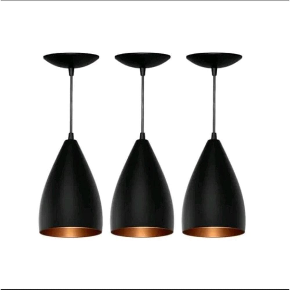 Kit 3 Pendentes Vegas Preto/Cobre - Ideal Ambientes Sociais