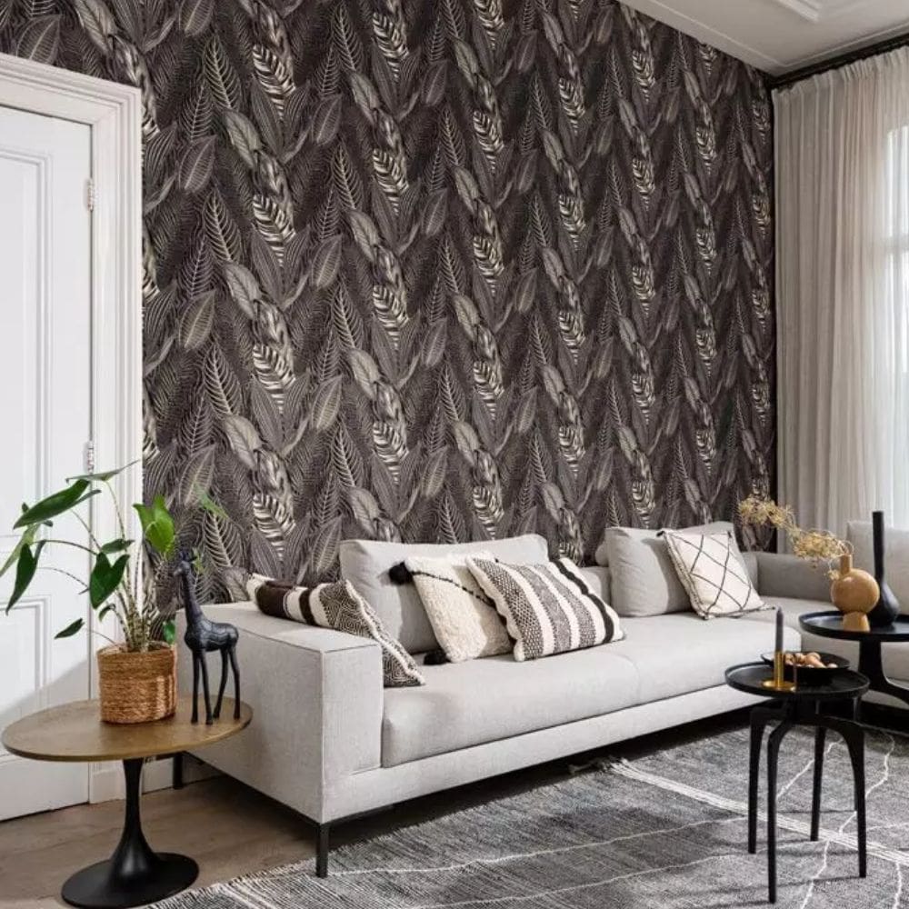 Papel de Parede African III Folhagem Dourado e Preto 751833