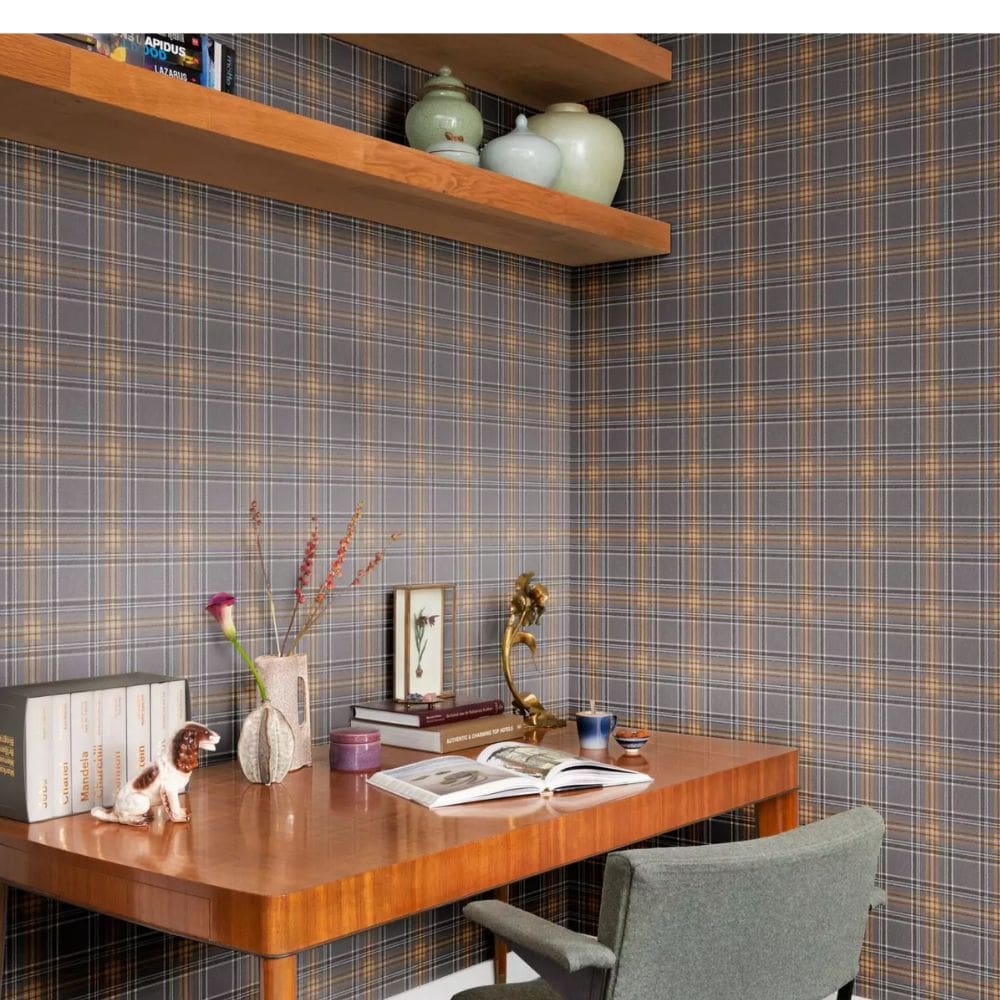 Papel de Parede African III Aspecto Têxtil Cinza 537451