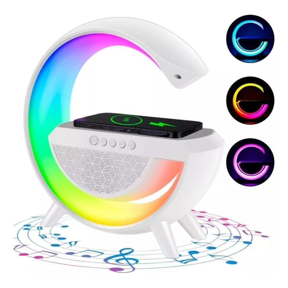 Luminária G Caixa Som Carregador Indução Rgb Bt