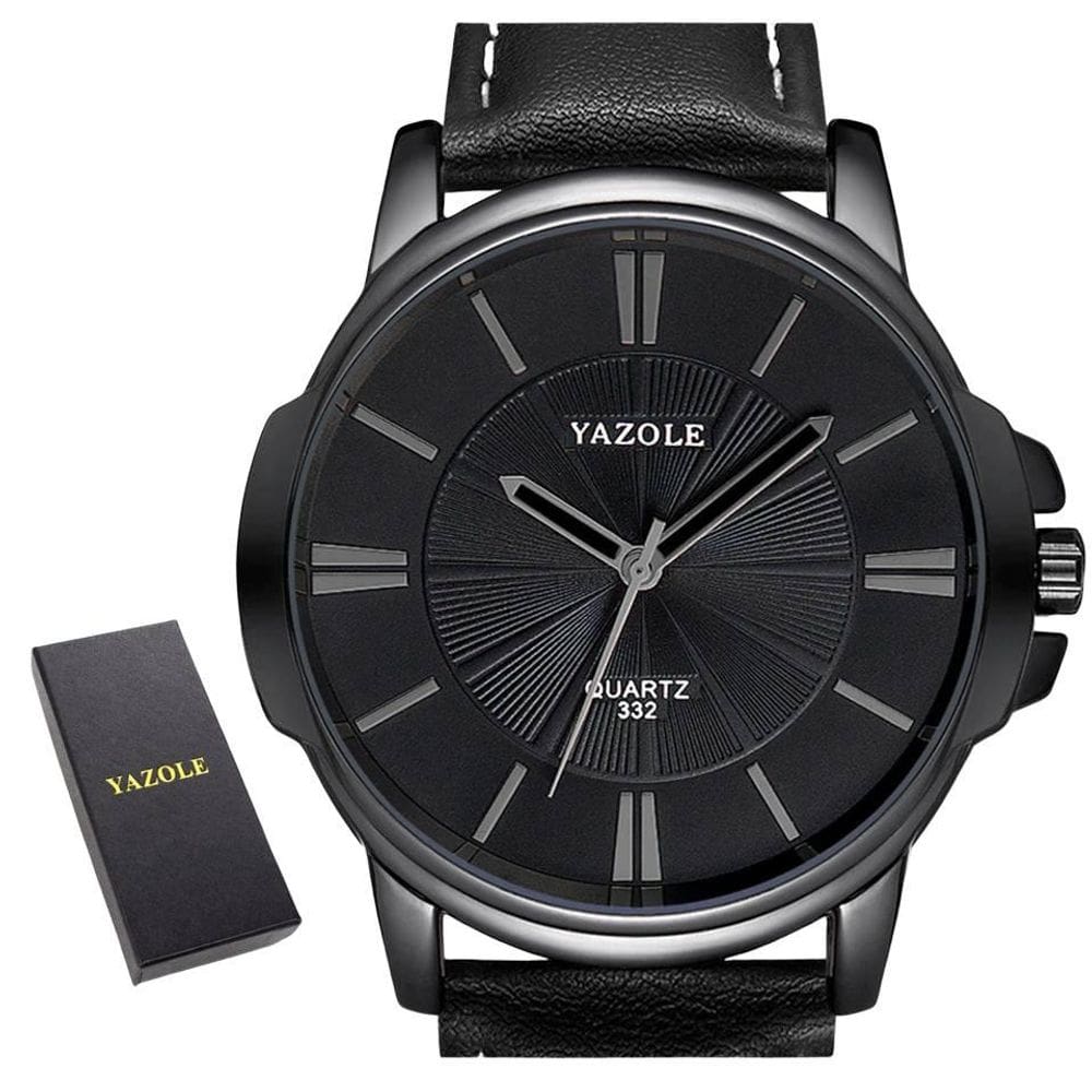 Relógio Masculino Preto Yazole 332 Couro + Estojo
