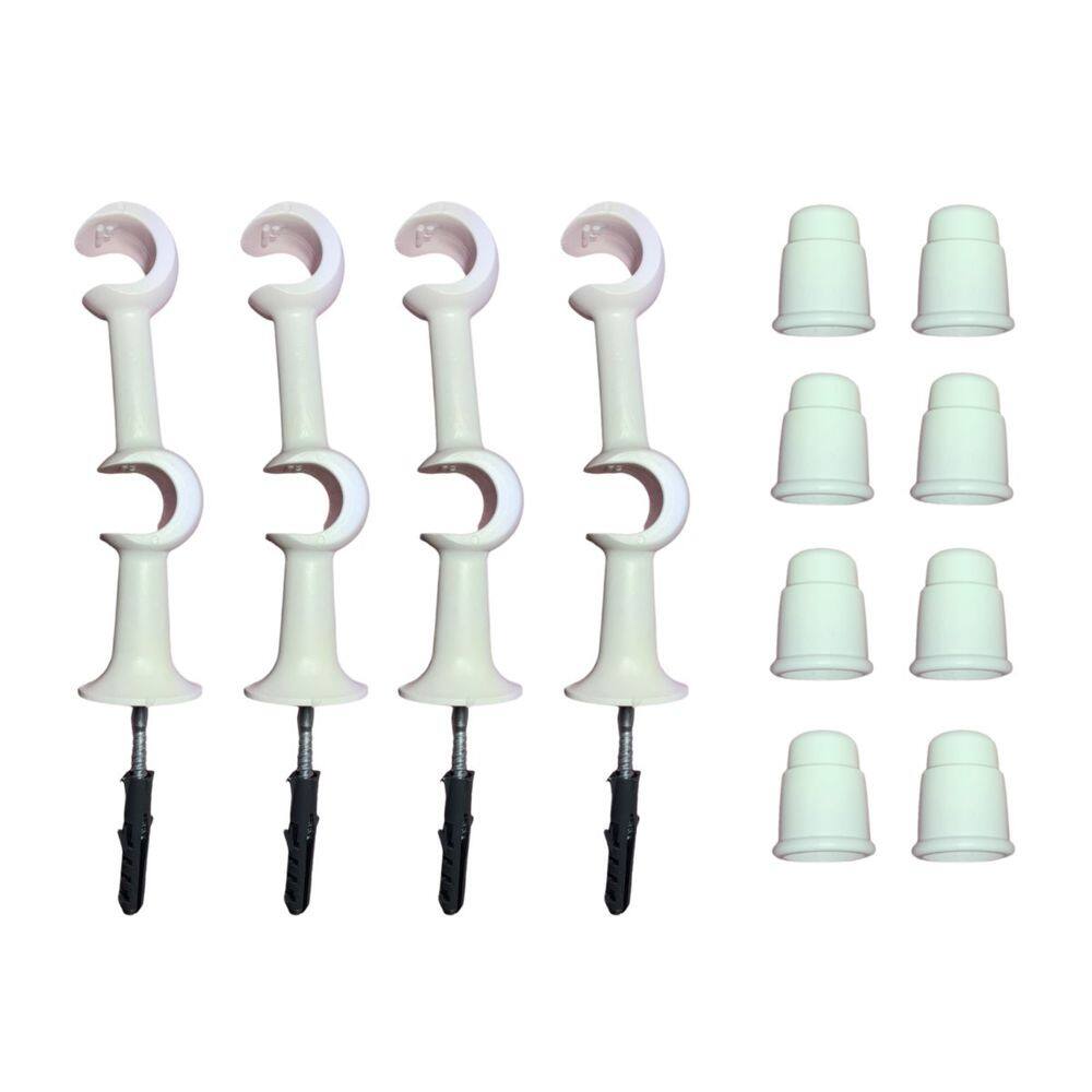 Kit 4 Suporte Varão Duplo Cortina C/ Ponteira 19-19mm Branco